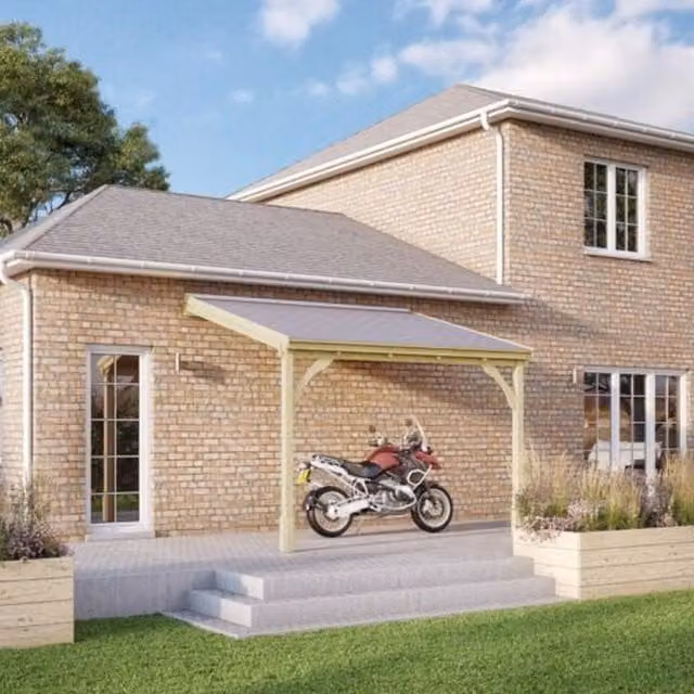 Rutland County Garden Furniture Ltd Wood 2 Post Carport with Bitumen Shingle Roof, W: 434 cm, D: 270 cm, H: 200 cm