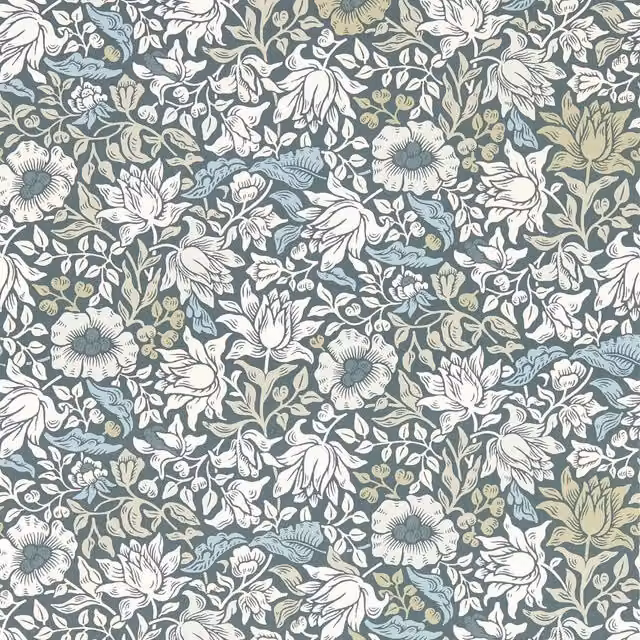 Clarke & Clarke Mallow Blue Botanical Floral Art Nouveau Non-Woven Wallpaper