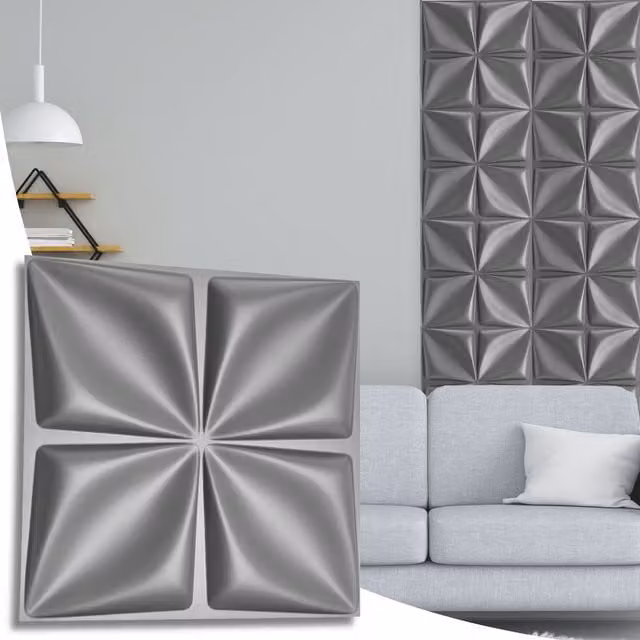 NOVECRAFTO Floral Design 3D PVC Wall Panels, Silver, W: 50 cm x H: 50 cm
