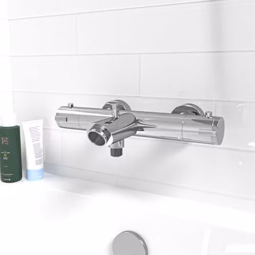 Nes Home Wall Mounted Thermostatic Chrome Bath Filler Shower Mixer Tap in Silver