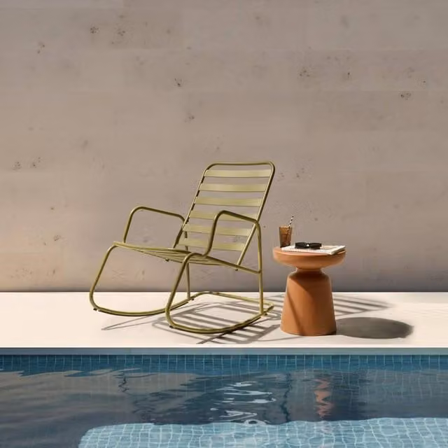 Wyld and Coco Retro Green Powder Coated Aluminium Rocking Garden Armchair
