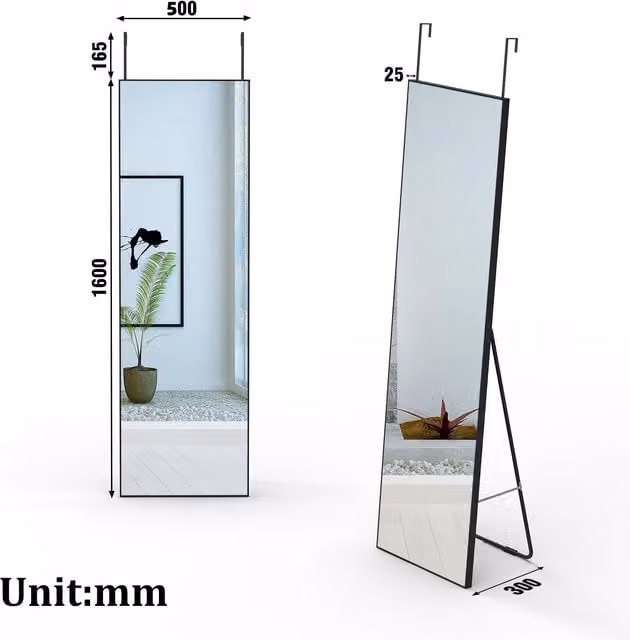 AicaBathroom Rectangular Full Length Wall Mirror with Black Frame, W: 50 cm, H: 160 cm