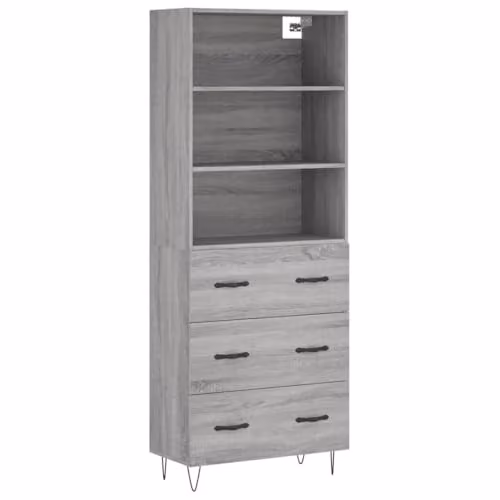 vidaXL Industrial Style Highboard Sideboard in Grey Sonoma Engineered Wood with Metal Feet