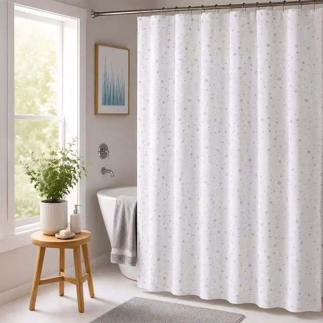 Showerdrape Droplets White Polyester Shower Curtain with Weighted Hem and Eyelets, H 180 cm x W 180 cm