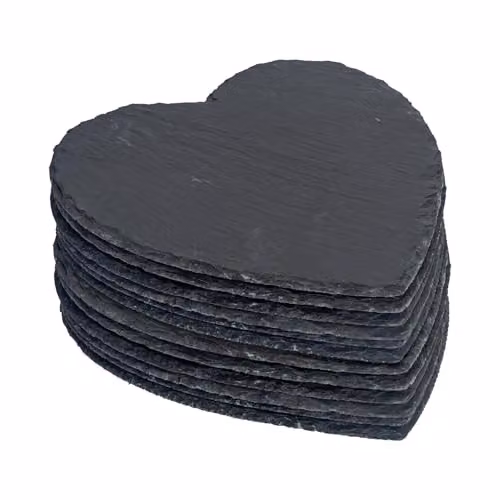 Argon Tableware Heart Slate Placemats, Black Natural Stone, Pack of 12, W: 25 cm