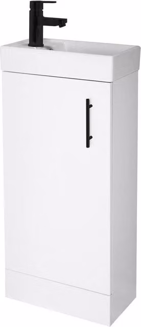 Balterley Wall Mounted Gloss White Vanity Basin with Matt Black Handle, Width: 40 cm