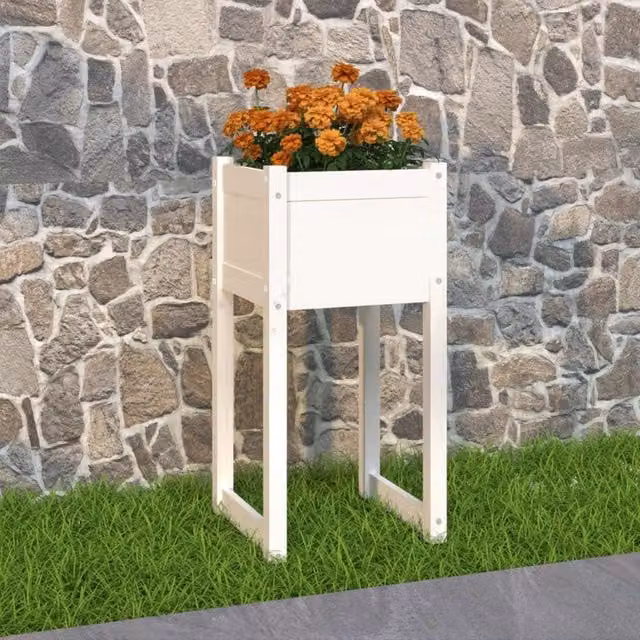 Berkfield Home White Wooden Raised Bed Planter W: 40 cm, D: 40 cm, H: 81 cm
