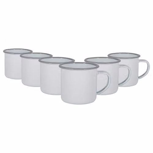 Argon Tableware Enamel Espresso Cups, Set of 6, 130ml, Grey, White and Blue