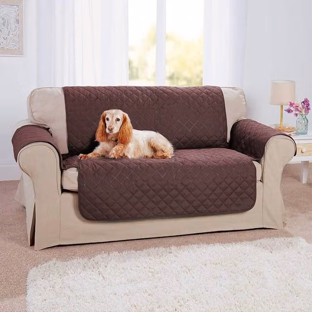 Coopers of Stortford Quilted 2 Seater Sofa Cover, Brown, W: 223 cm, D: 190.5 cm