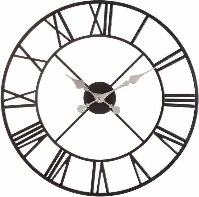 Orsina Vitus Modern Round Black and Silver Metal Wall Clock, Diameter: 56 cm