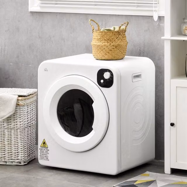 HOMCOM White Vented Front Loader Wall Mounted Tumble Dryer with 6kg Capacity and 7 Drying Programmes