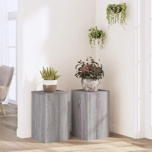 Berkfield Home Set of 2 Modern Grey Sonoma Plant Stands, W/D/H: 30 x 30 x 50 cm