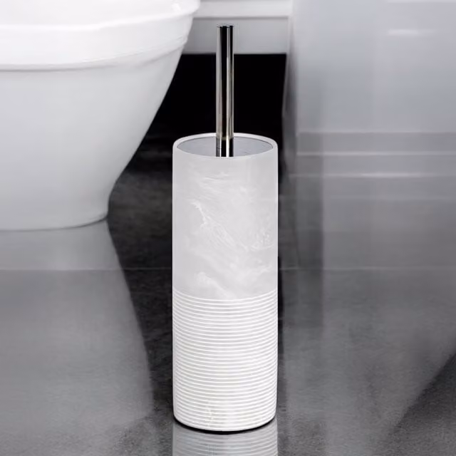 Showerdrape Bianco Frost Onyx White Striped Freestanding Toilet Brush and Holder