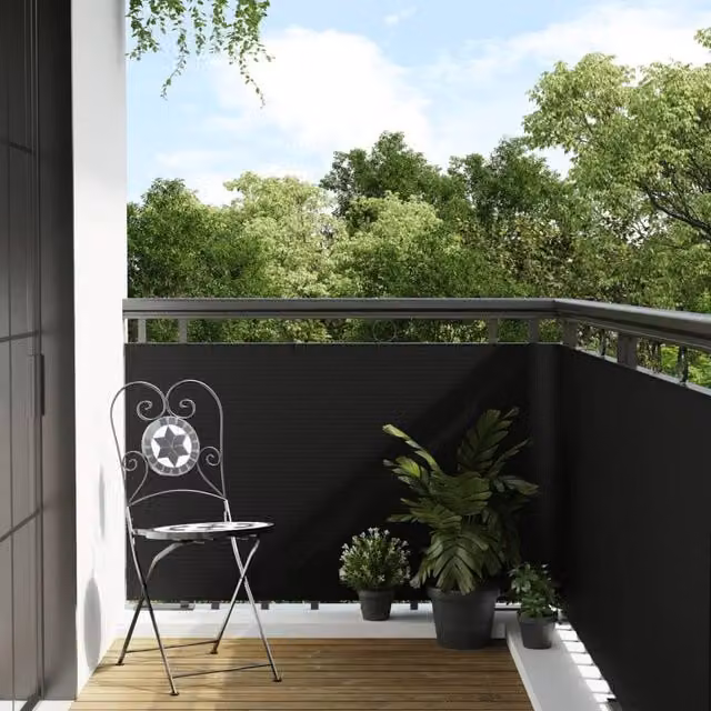 Berkfield Home Black Poly Rattan Balcony Screen, W: 600 cm, H: 80 cm