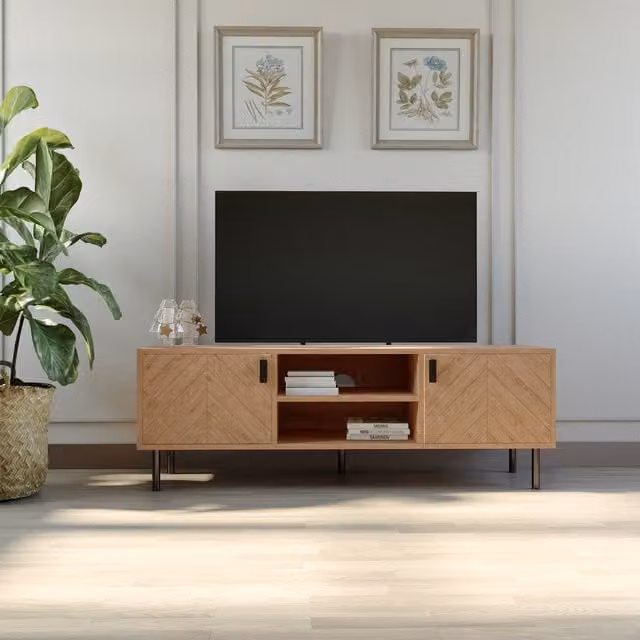 Seconique Modern Brown and Black Wood and Metal Media Unit with Media Compartments