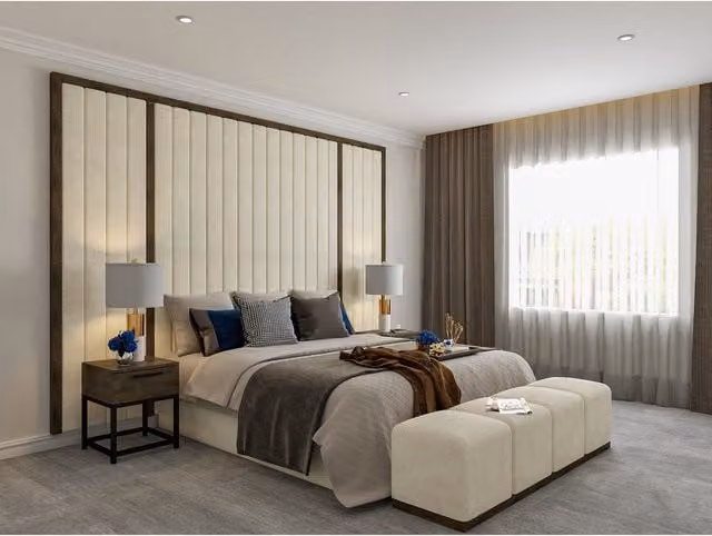 Casani Coco Tropez Line Wallboard Bed in Blue Naple Fabric, Superking, 200 x 200 cm