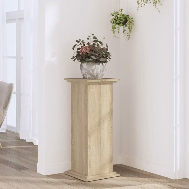 Berkfield Home Sonoma Oak Plant Stand in Brown, W/D/H: 33 x 33 x 80 cm