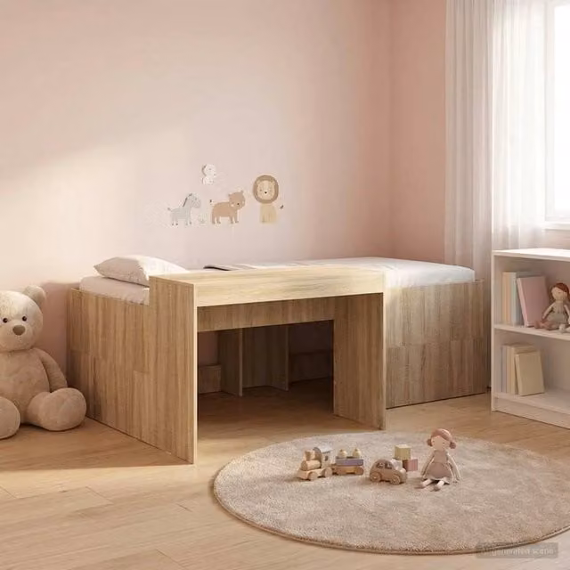 Berkfield Home Kids High Bed Frame with Desk in Sonoma Oak and Brown, W/D/H: 90 x 200 cm