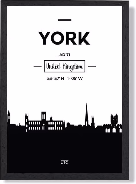 ARTZE York Black and White City Skyline Framed Paper Poster Print