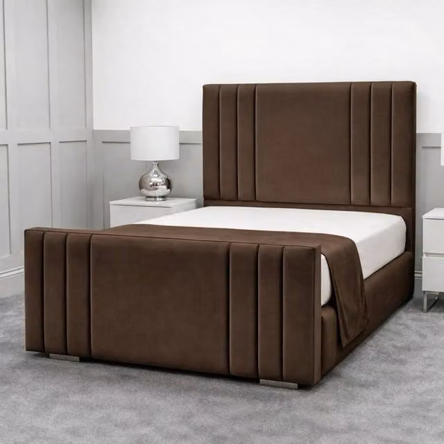 Living Comfort Bedz Canberra Single Plush Velvet Upholstered Bed with Slatted Base and 48-Inch Headboard in Brown