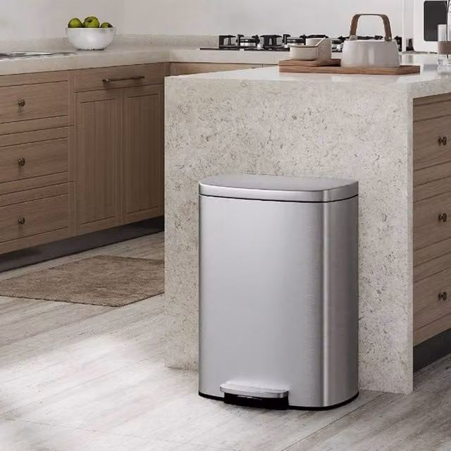 London Boutique 50L Stainless Steel Kitchen Step-On Pedal Waste Bin with Lid and Removable Inner Bucket, Silver