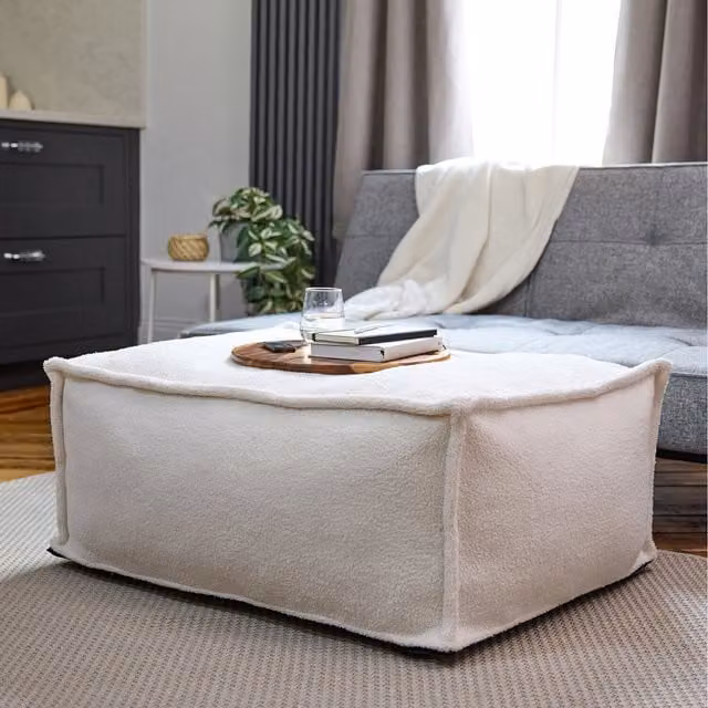 Icon Como Boucle Large Rectangular Ottoman Pouffe in Off-white