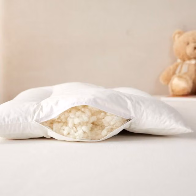 Homescapes Premium New Wool Kids Pillow with Removable Cotton Quilted Case, White, W/D/H: 60 x 40 cm