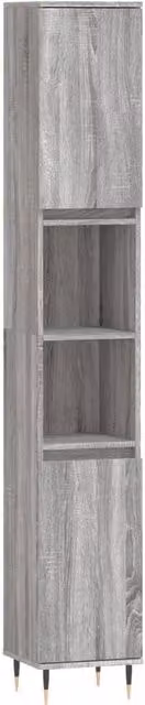 Berkfield Home Grey Industrial Bathroom Cabinet with Hinged Doors and Open Shelf, W/D/H: 30 x 30 x 190 cm