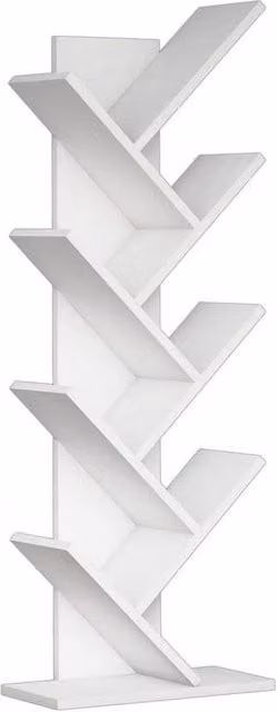 CALICOSY 8-Shelf Modern Bookcase in White, H 128.5 cm x W 46 cm x D 22 cm