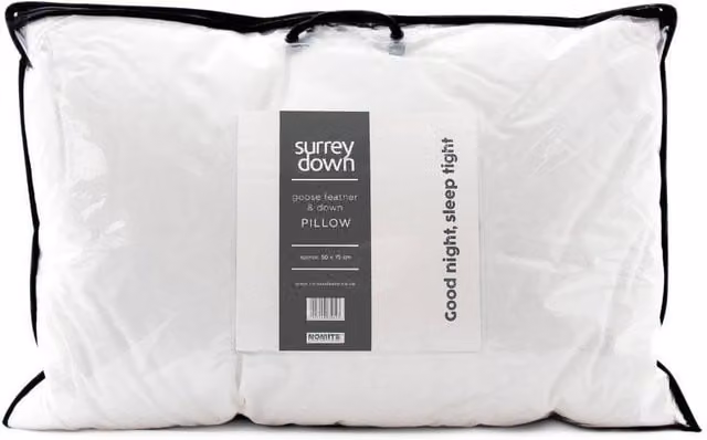 Surrey Down White Goose Feather and Down Firm Pillow with 100% Cotton Cover, W: 48 cm, L: 75 cm