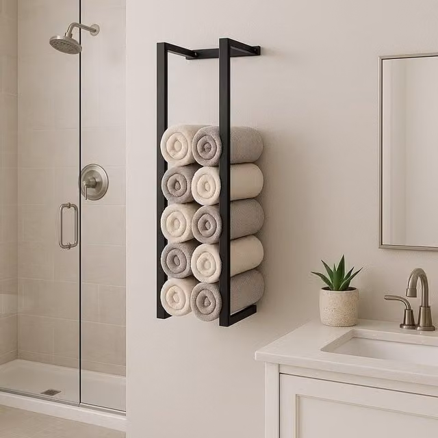 House of Home Wall Mounted Black Stainless Steel Double Bar Towel Rail, Width: 70 cm