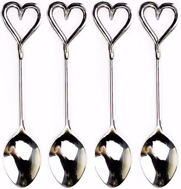 Selbrae House Set of 4 Polished Silver Stainless Steel Love Heart Spoons