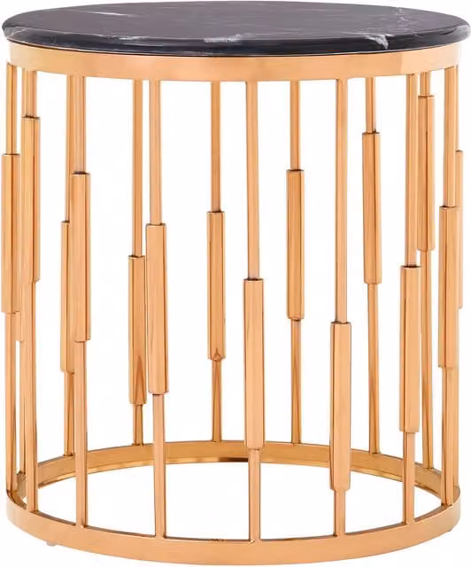 Interiors by Premier Orsina Round Marble and Metal Side Table in Gold, W/D/H: 50 x 50 x 55 cm