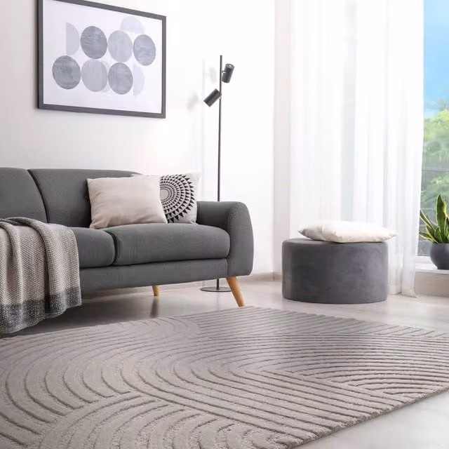 The Rug Shop UK Silver Handmade Wool Modern Geometric Area Rug W: 200 cm, D: 290 cm