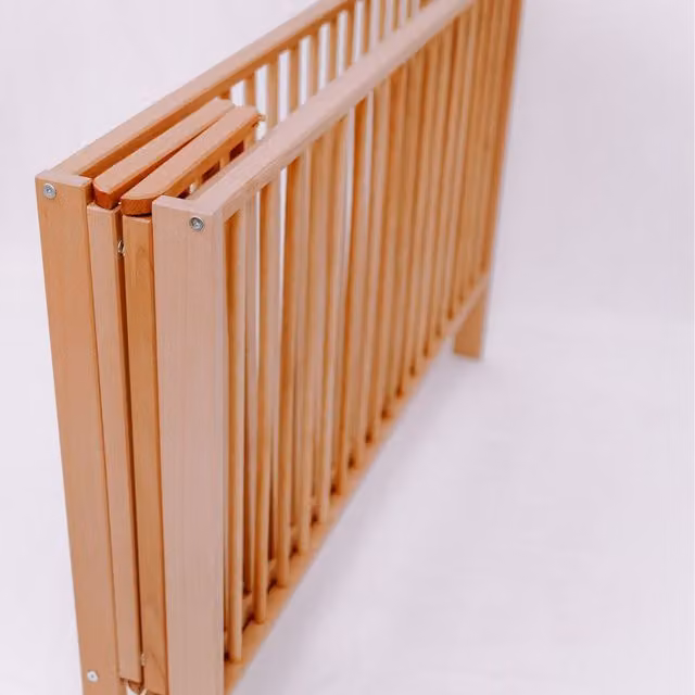 Viculii Orrin Foldable Cot for Babies in Sand and Beige Solid Wood, W/D/H: 81.5 x 66 x 66 cm