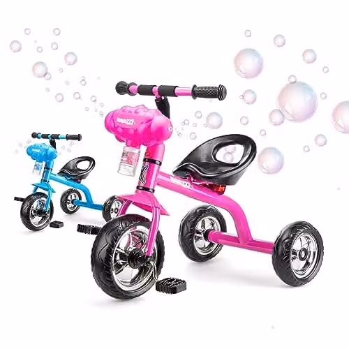 Xootz Bubble Go Pink Height Adjustable Tricycle for Kids with Bubble Machine