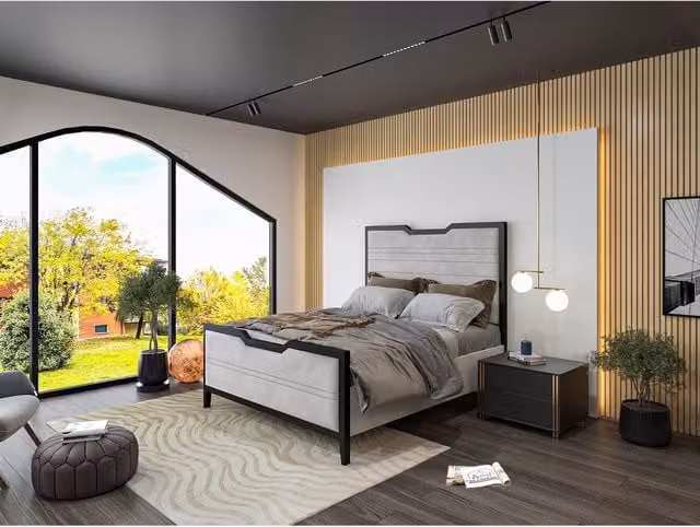 Casani Lamont Metal Bed with Dumfries Fabric in Raven, Small Double, W/D/H: 120 x 200 cm