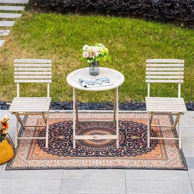 Abrihome Acacia Wood 2-Seater Outdoor Bistro Set with Round Folding Table