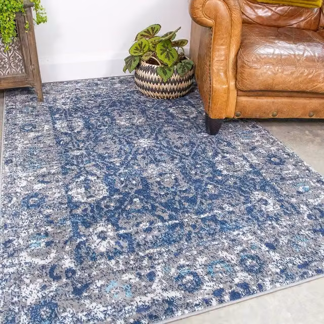 Kukoon Blue Woven Oscar Vintage Rectangular Rug W: 80 cm, L: 150 cm