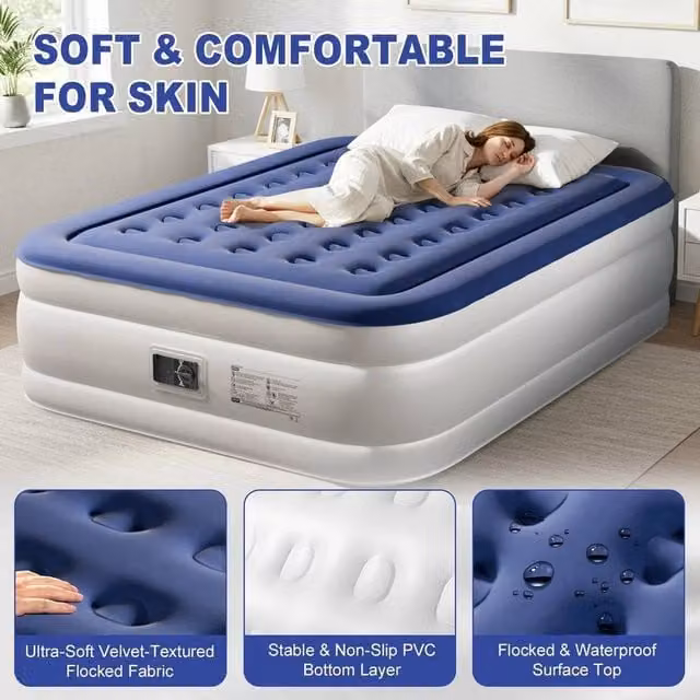 EONLION Blue Inflatable King Air Bed Mattress, W: 180 cm x D: 200 cm