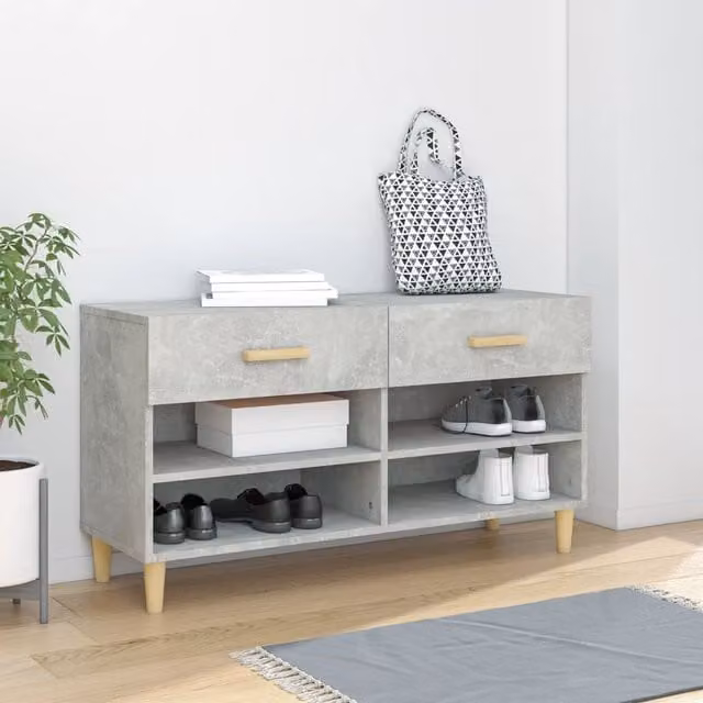 Berkfield Home Modern Grey Shoe Cabinet with Doors and Drawers, W/D/H: 102 x 35 x 55 cm