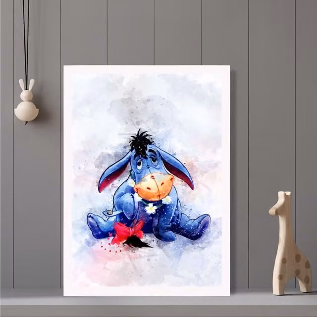 ARTZE Eeyore Watercolour Winnie the Pooh Art Print with White Frame, Purple, A2