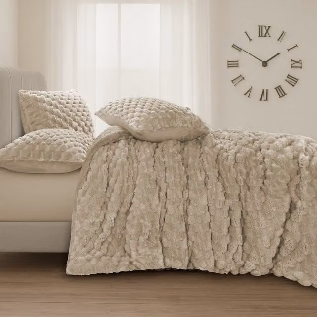 VELOSSO Reversible Warm Teddy Thermal Duvet Cover Set, Beige, W: 180 cm, H: 200 cm