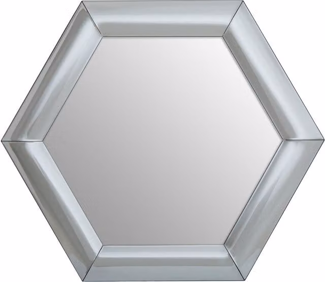 Orsina Art Deco Silver Hexagon Wall Mirror with Thick Wood Frame