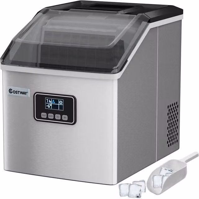 Costway Portable Countertop Ice Maker with Digital LCD Display, Silver