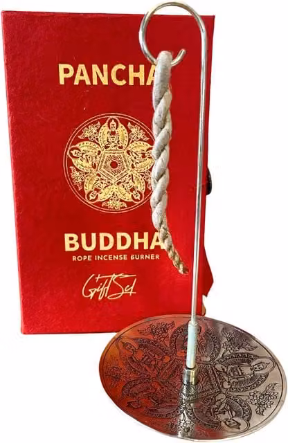 KDMD Pancha Buddha Silver Plated Rope Incense and Metal Holder Set