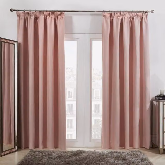 Dreamscene Blush Pink Thermal Blackout Pencil Pleat Curtains, Pair