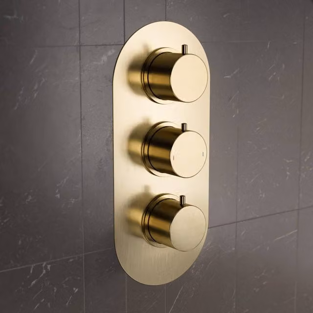 Nes Home Brushed Brass Two Outlet Concealed Thermostatic Mixer Shower Valve in Gold, W: 29.6 cm, H: 25.3 cm