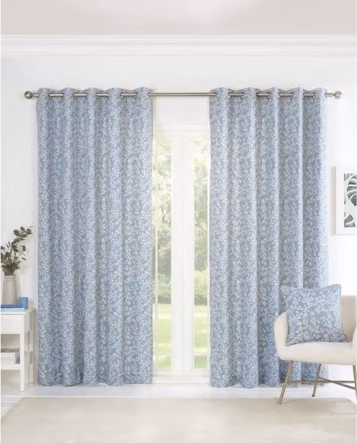 Sundour Sade Floral Eyelet Curtains and Square Cushion Cover Set in Green and Blue Polycotton