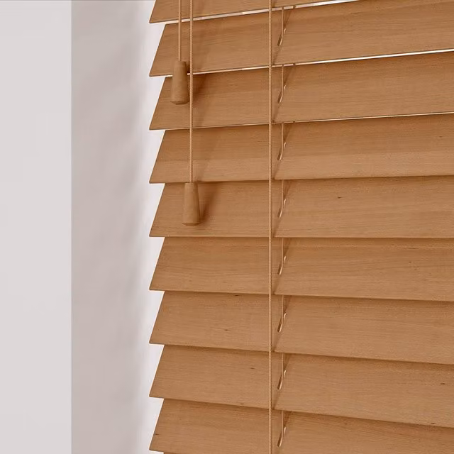 NewEdgeBlinds Wooden Venetian Blinds with Cord in Caramel Oak, Width: 75 cm